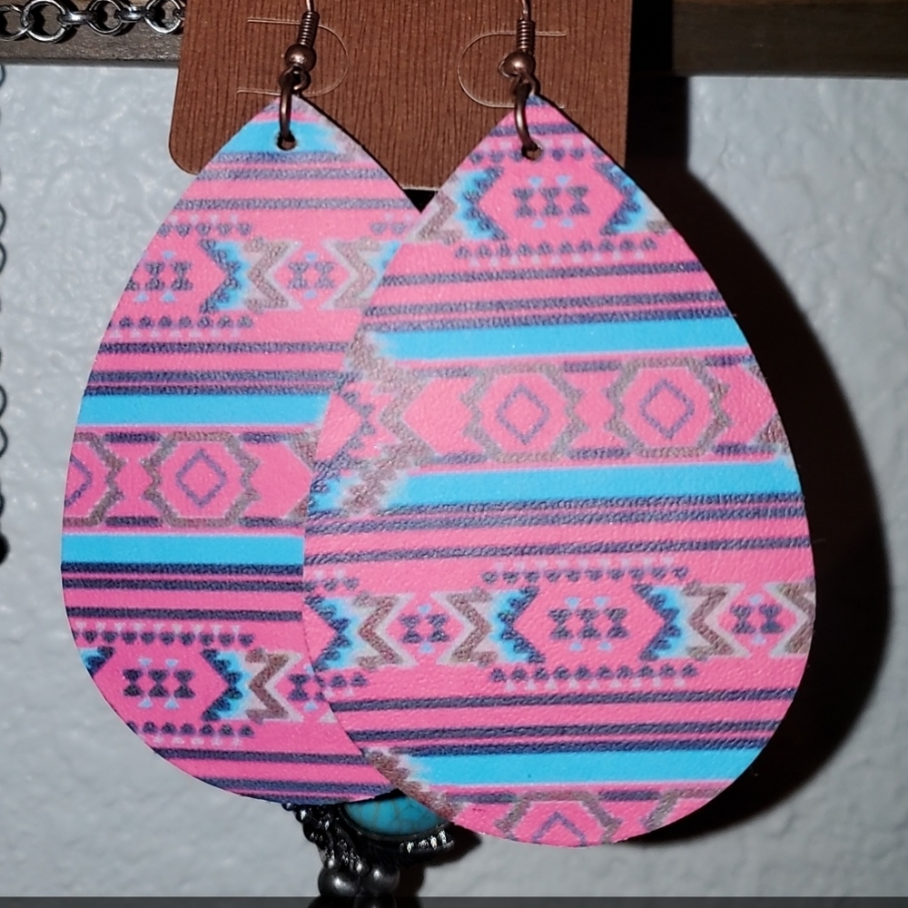 Faux leather gear drop earrings
